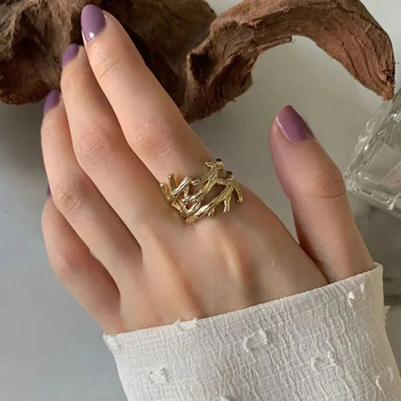 Minimalist 925 Sterling Silver Textured Wrap Ring Geometric Twist Branch Ring - Picture 5 of 7